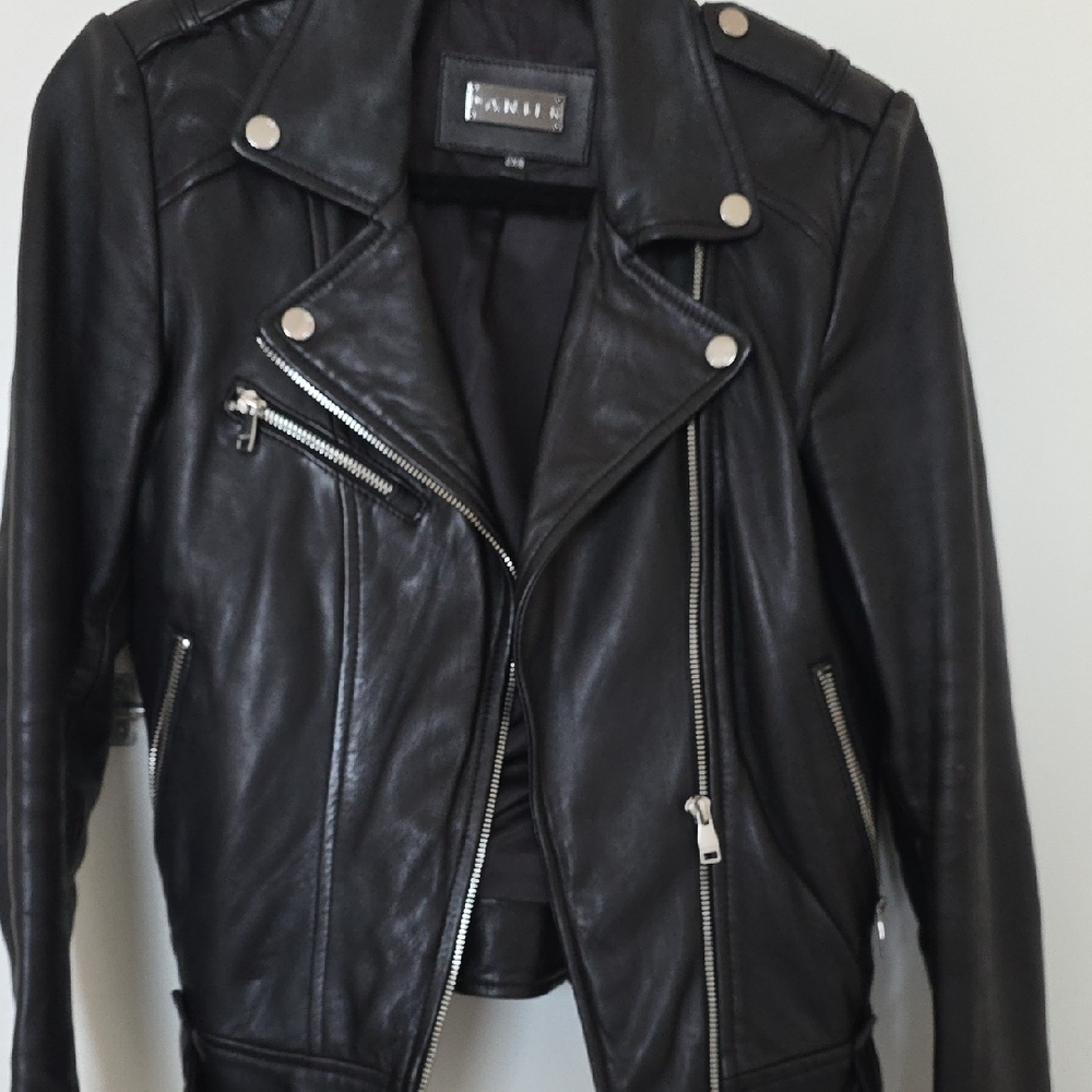 Danier Black Leather Jacket Asymmetrical Design